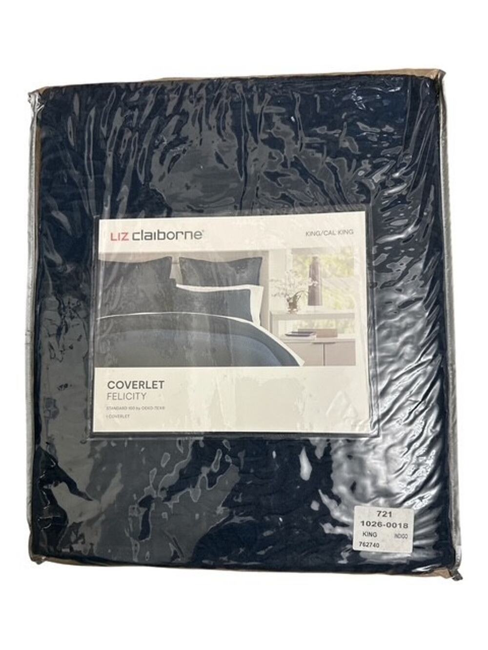Liz Claiborne Coverlet Felicity King / Cal Bed Textured Cotton Dark Indigo Blue